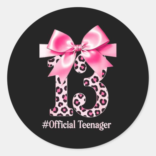 13th Birthday Girl Nk Coquette Bow Leopard 13 Year Ronde Sticker (Voorkant)