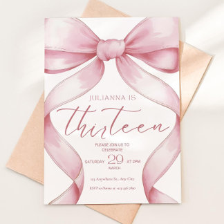 13th birthday invitation girl Pink Coquette Invite Kaart