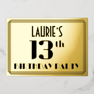 13th Birthday Party: Art Deco Look "13" and Name Folie Uitnodiging