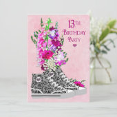 13th Birthday Party Invitation, Sneakers Kaart (Staand voorkant)