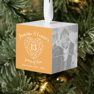 13th Wedding Jubileum aangepaste fotocitrine Kubus Ornament