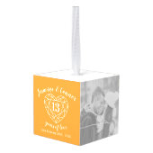 13th Wedding Jubileum aangepaste fotocitrine Kubus Ornament (Achter hoekig)