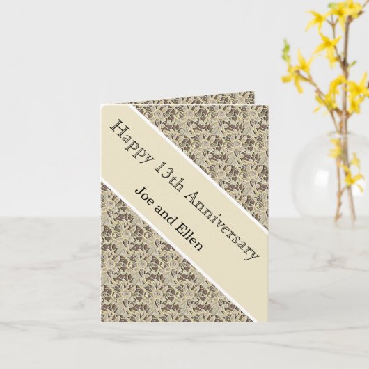 13th Wedding Jubileum, Lace Jubileum Kaart (Gele Bloem)