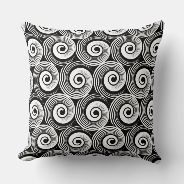 140216 Spirals - White on Black Kussen (Voorkant)