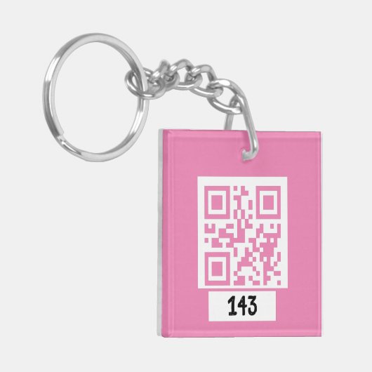 143 geheim QR codebericht, decodeer het, zeg het. Sleutelhanger (Voorkant Links)