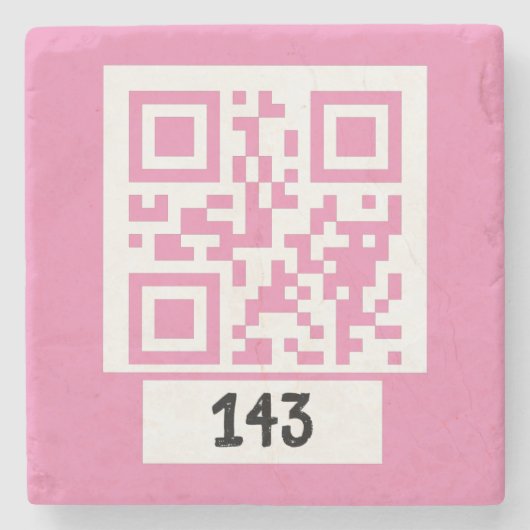 143 geheim QR codebericht, decodeer het, zeg het.  Stenen Onderzetter (Voorkant)