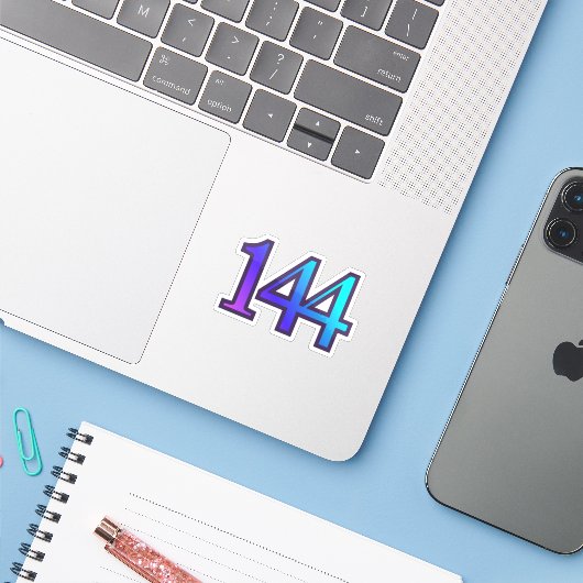 144 Angel Number Confirmation Sticker (Laptop met iPhone)