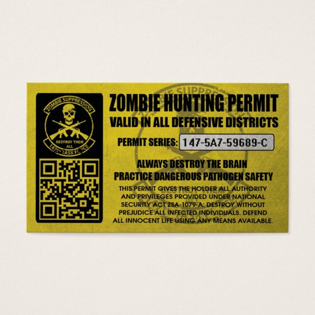 147e Permis de chasse de l'Équipe spéciale zombie (Devant)