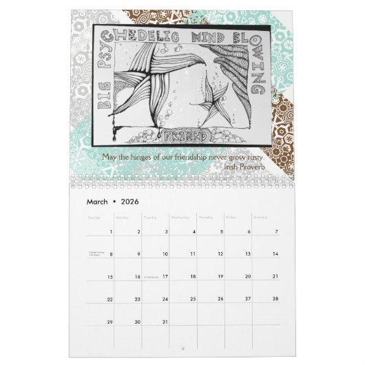 14 dessins originaux, calendrier 2018 (Mar 2026)