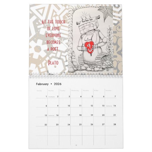 14 dessins originaux, calendrier 2018 (Feb 2026)