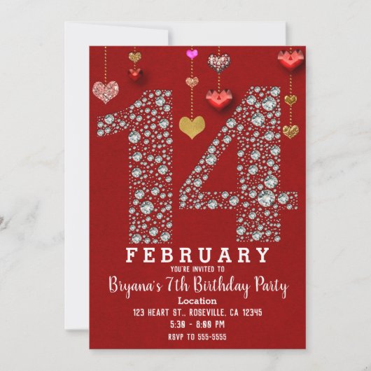 14 februari: 14de Valentijnse partij Red Hearts Kaart (Voorkant)