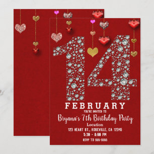14 februari 14th Red Hearts Valentijns Party Kaart