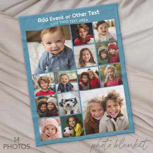 14 Foto Collage - Foto Raster - Blauw Fleece Deken