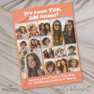 14 Foto Collage - We Love You - Koraal Oranje Fleece Deken