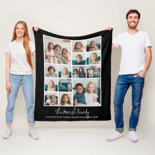 14 Fotocollage met kalligrafietype - zwart Fleece Deken