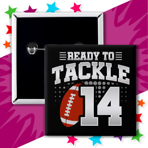 14 Jaar Oud Tackle Football Party 14e Verjaardag Vierkante Button 5,1 Cm