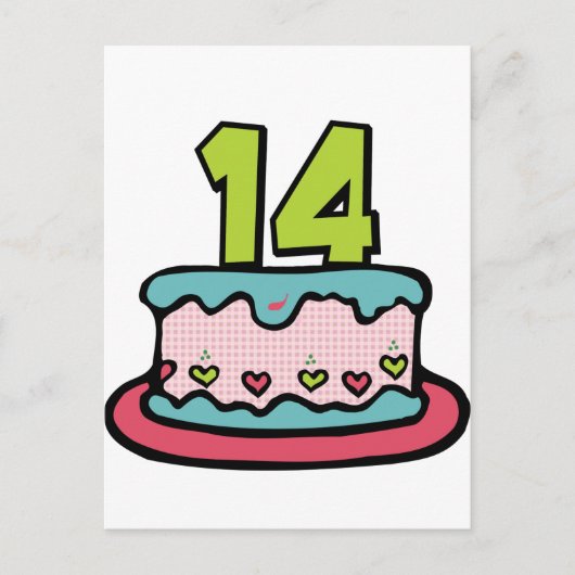 14 jaar oude Birthday Cake Briefkaart (Voorkant)