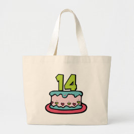 14 jaar oude Birthday Cake Grote Tote Bag