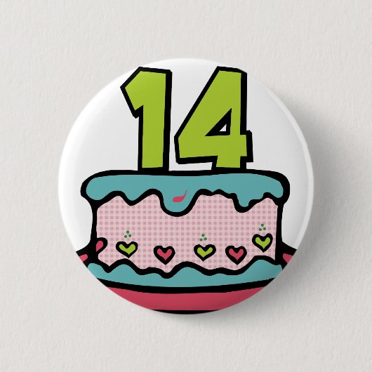 14 jaar oude Birthday Cake Ronde Button 5,7 Cm (Voorkant)
