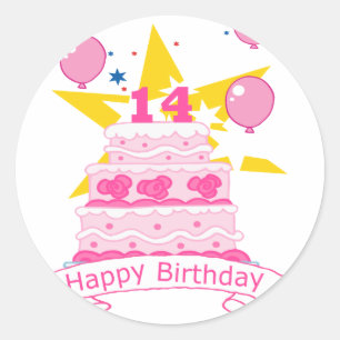 14 jaar oude Birthday Cake Ronde Sticker