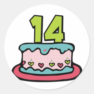 14 jaar oude Birthday Cake Ronde Sticker