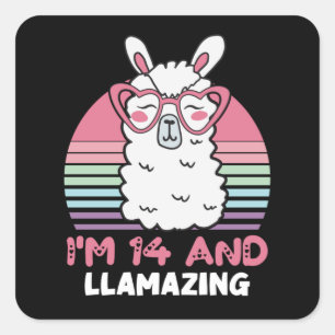 14 jaar oude dag Llamazing 14e verjaardag Llama Vierkante Sticker