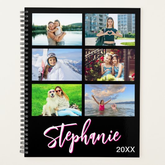 14 Photo Collage Personalized Hot Pink Black (Devant)