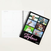 14 Photo Collage Personalized Hot Pink Black Planner (Display)