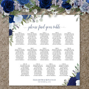 14 Tabel Blauwe Boho Floral Wedding Seating Chart Poster