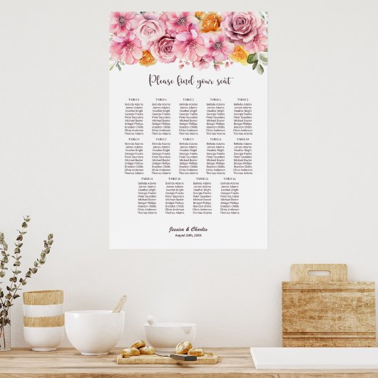 14 Tabel Elegant roze bruinkoolzaadkaart Poster (Keuken)