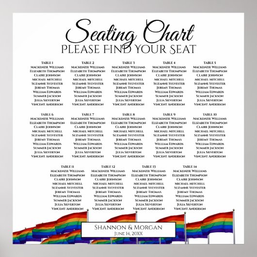 14 Tabel Gay Pride Flags Wedding Seating Chart Poster (Voorkant)