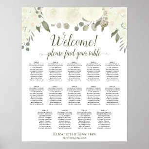 14 Tabel Ivoor White Floral Wedding Seating Chart Poster