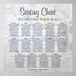 14 Tabel White Peonies Wedding Seating Chart Poster
