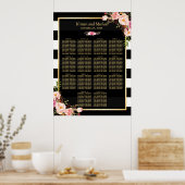 14 Tabellen Roze Floral Wedding Seating Chart Poster (Keuken)