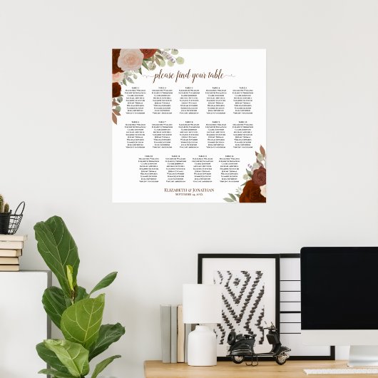 14 Tableau Automne Rose Boho Mariage Tableau des s (Bureau à domicile)