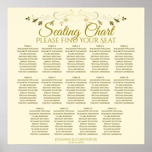 14 Tableau Élégant Mariage à crème dorée (Devant)