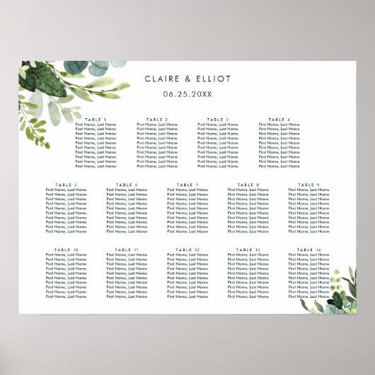 14 Tableau Eucalyptus Foliage Mariage Siège (Devant)