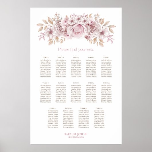 14 Tableau Mariage rose floral (Devant)