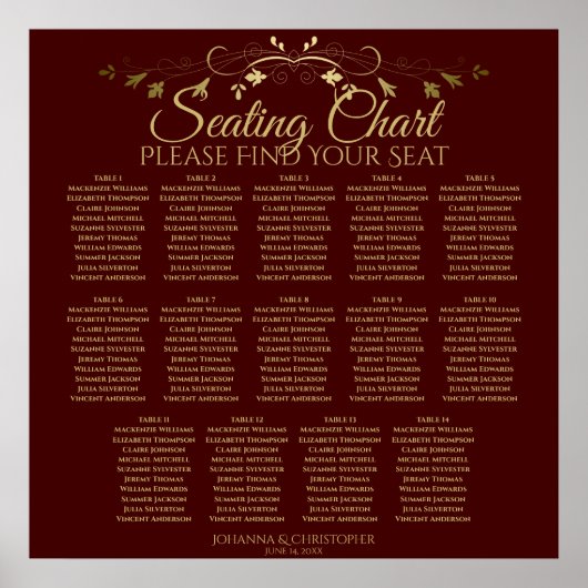 14 Tableau Or et Auburn Brown Mariage Siège graphi (Devant)