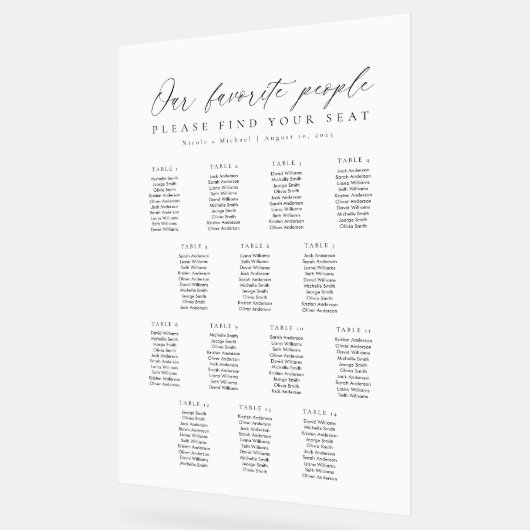 14 Tables Favorite People Acrylic Seating Chart (Angle)