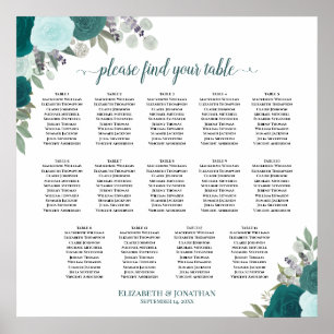 14 Tafel Blauwgroen Boho Bloemen Bruiloft Zitkaart Poster
