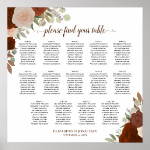 14 Tafel najaar Rozen Boho Wedding Seating Chart Poster