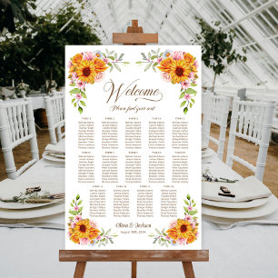 14 Tafel Zonnebloem Roos Trouwstoelkaart Poster