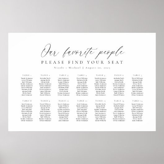 14 Tafels Onze favoriete Mensen Zitschema Plan Poster (Voorkant)