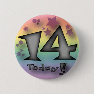 14 verjaardagsbadge ronde button 5,7 cm