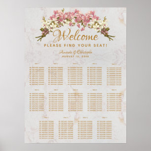 14 zitplaatsen tafelindeling bruiloft marmer roze poster
