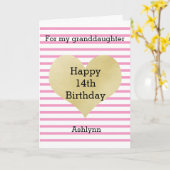 14de verjaardag van Striped Pink en Gold Granddoch Kaart (Gele Bloem)