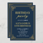 14e Anniversaire Fête Invitation Fille Marine Or (Devant / Derrière)