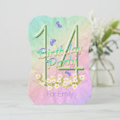 14e anniversaire Fête Rainbow Garden Invitations (Debout devant)