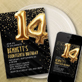 14e anniversaire Gold Black Invitation